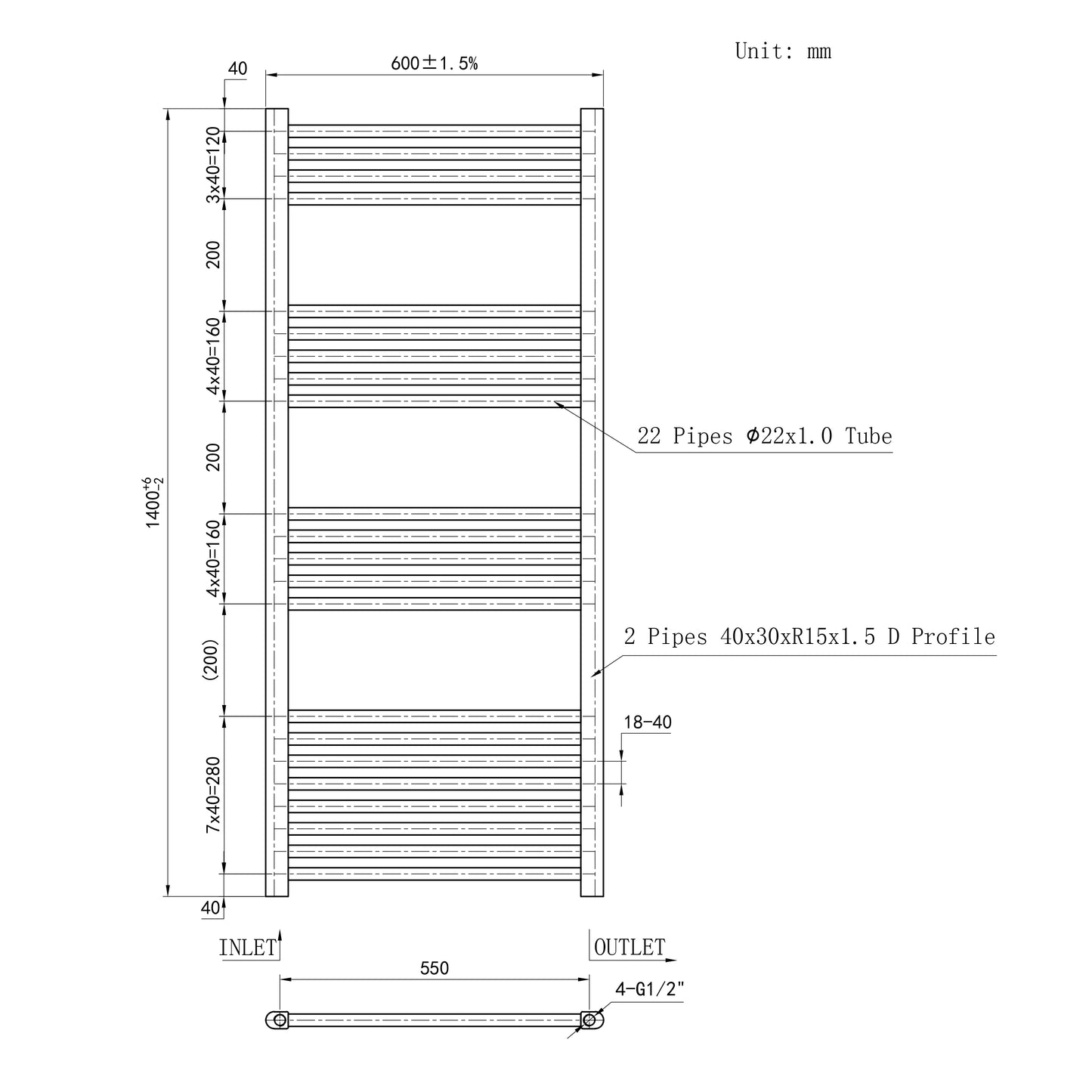 Matt Black Bathroom Central Heating Towel Rail Straight Designer Ladder Radiator Warmer