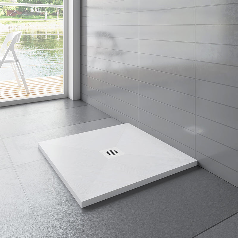 Square Slate Effect White Stone Tray 80/90cm Shower base