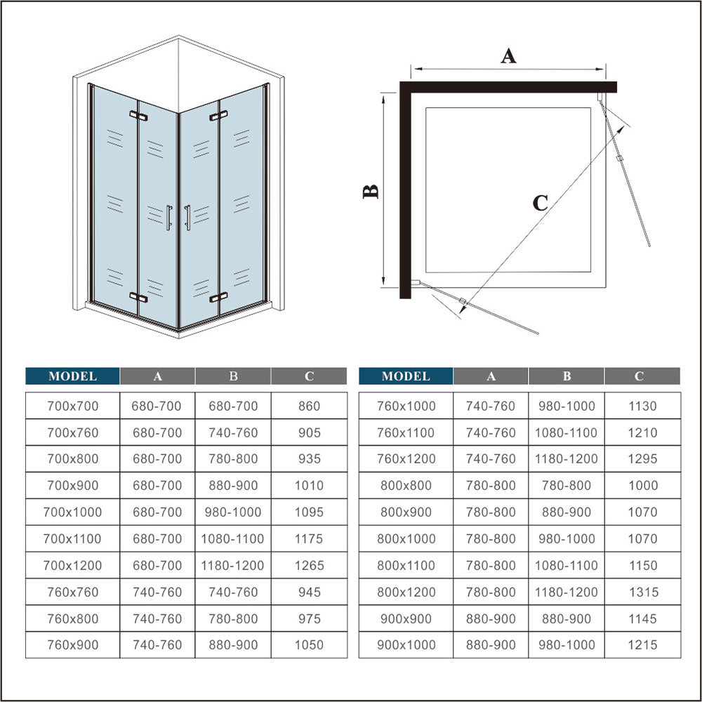 700-1000mm Frameless Pivot Hinge Shower Enclosure