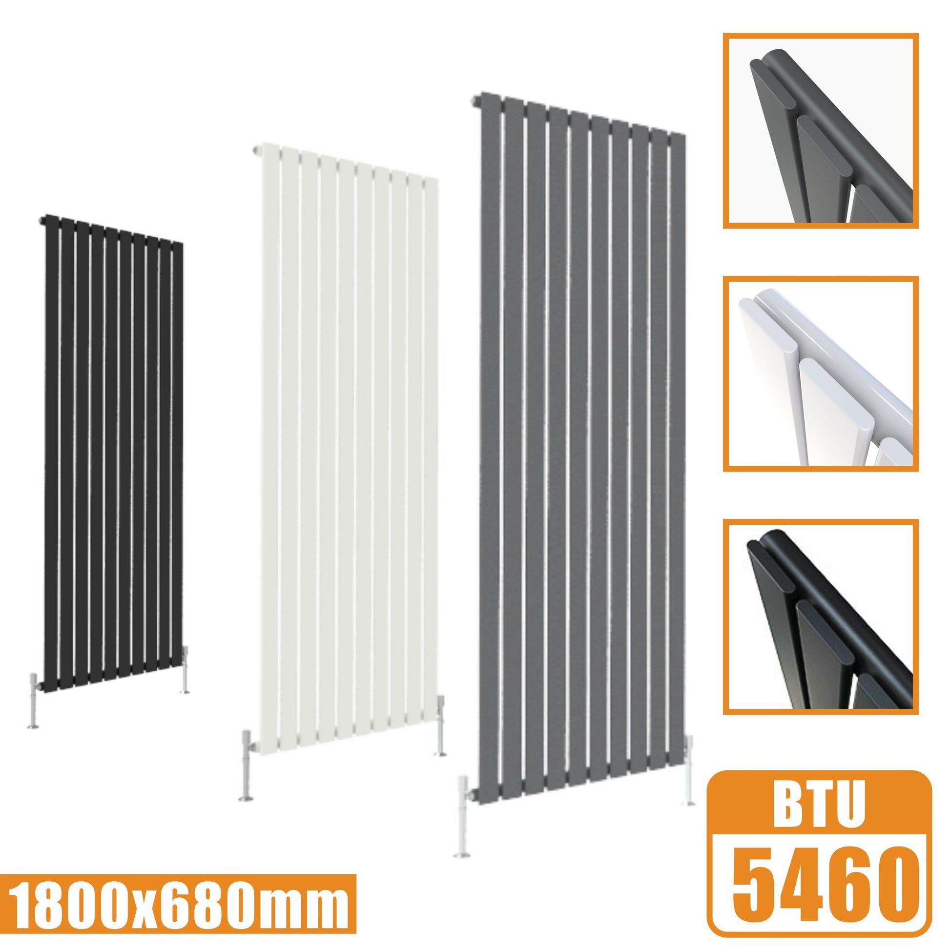 Tall Vertical Flat Panel Anthracite & White & Black Central Heating Ra