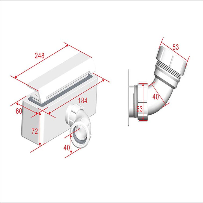 Waste Trap, For Shower Tray Rectangle Design Q8, Fast Flow