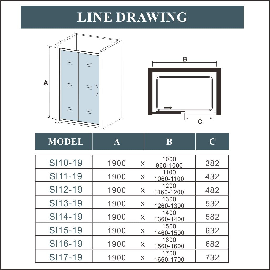 100 - 170cm Chrome Sliding shower Door rectangle enclosures