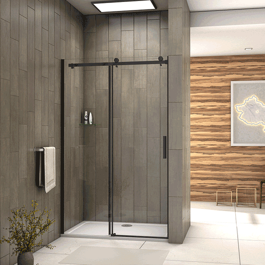Sliding AICA shower enclosure, Black Door 8mm NANO Glass,Easy Clean 100-140x195 Shower Stone Tray Base