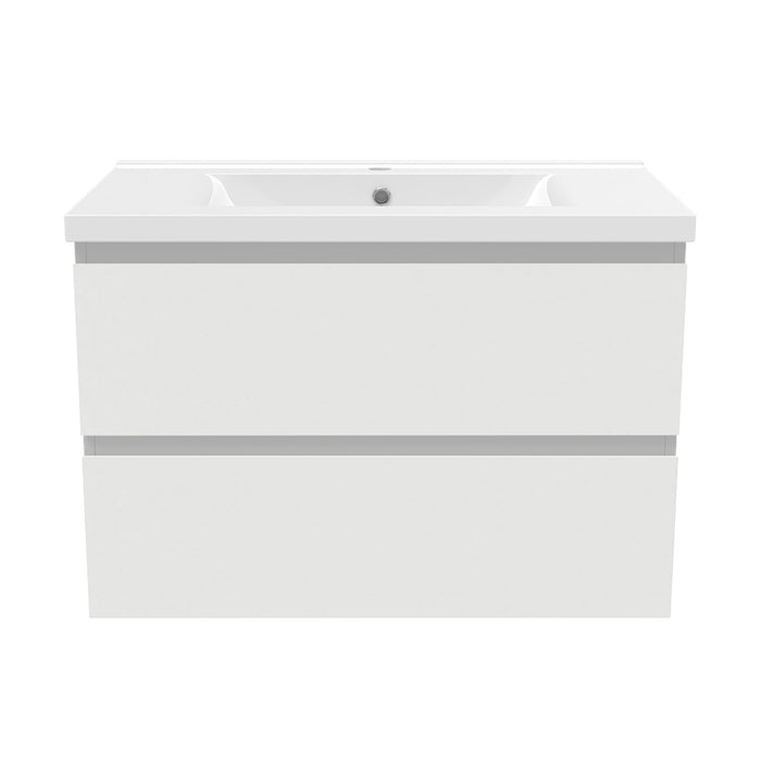 wall-hung white vanity unit with sink