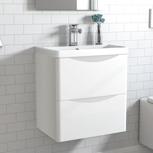Gloss White Vanity Unit with Sink wall-hung