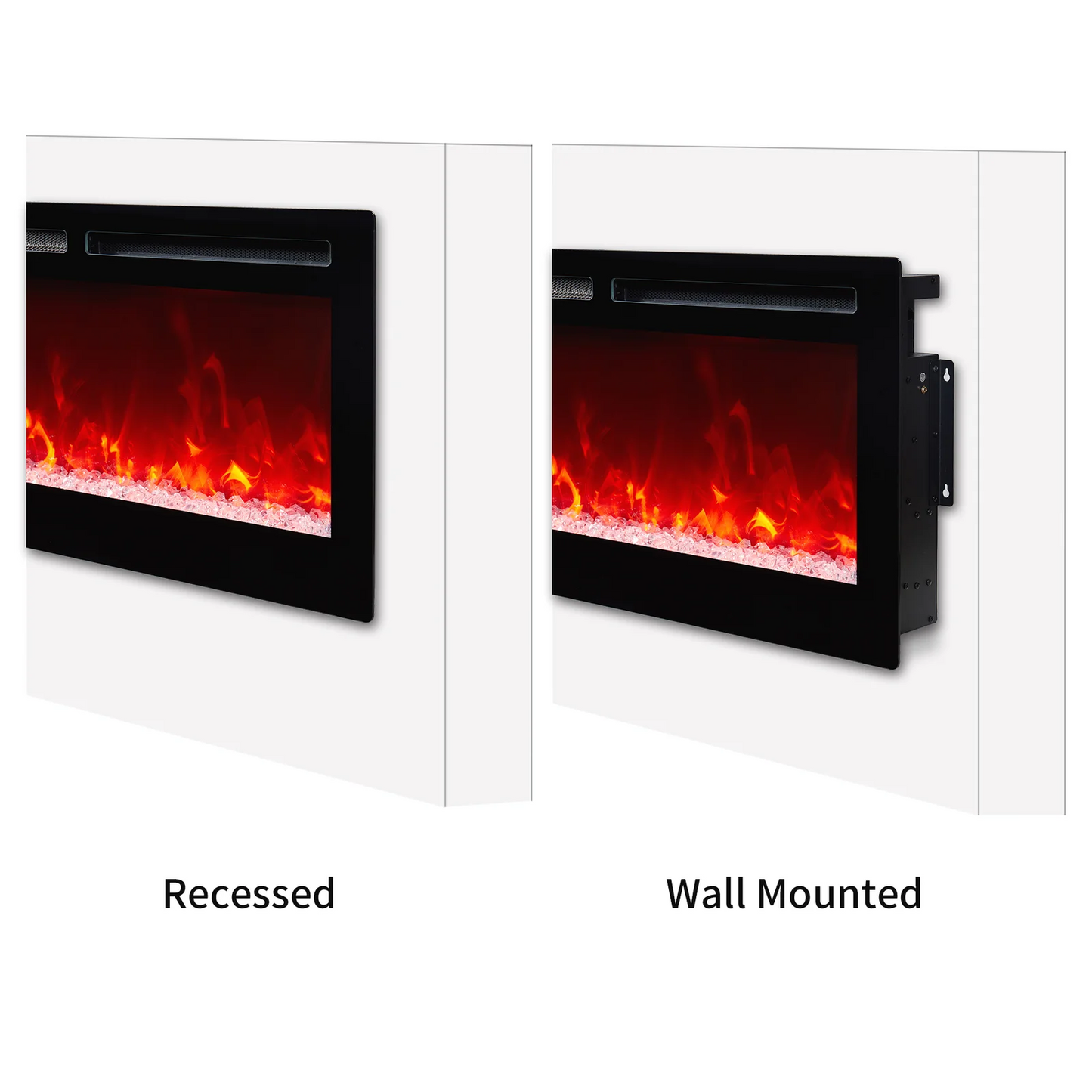 2023 Electric Wall Mounted LED Fireplace 14 Color Wall Inset Black 40 50 60