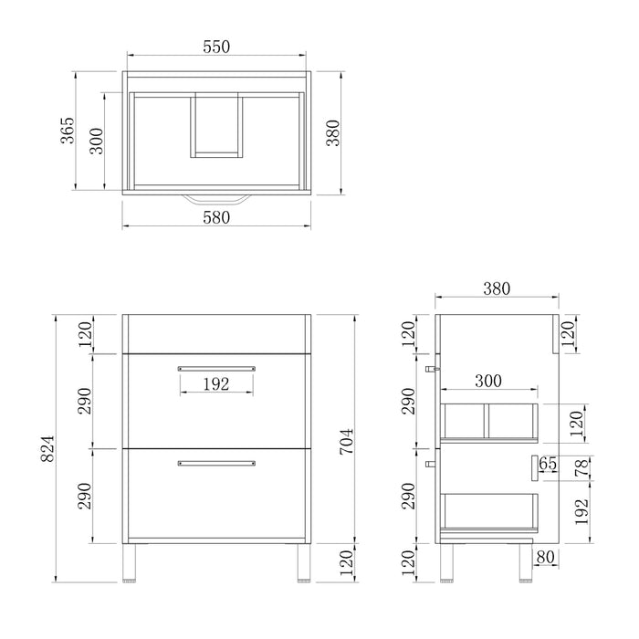Floor Standing Vanity Units with Basin and Drawers,600mm,White