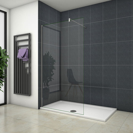 700-1400 Wet Room Shower Panel, 8mm easy clean Glass, Nano Easy Clean Clear Glass Tempered
