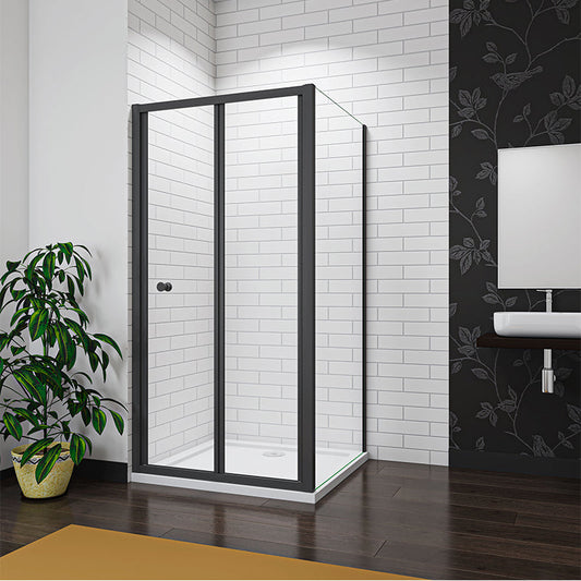 Bi fold Shower Enclosure Black 100CM Door Side Panel Optional