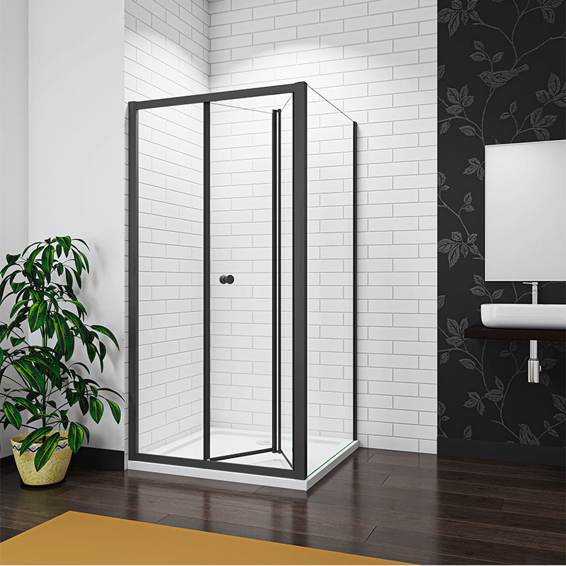 Bi fold Shower Enclosure Black 100CM Door Side Panel Optional