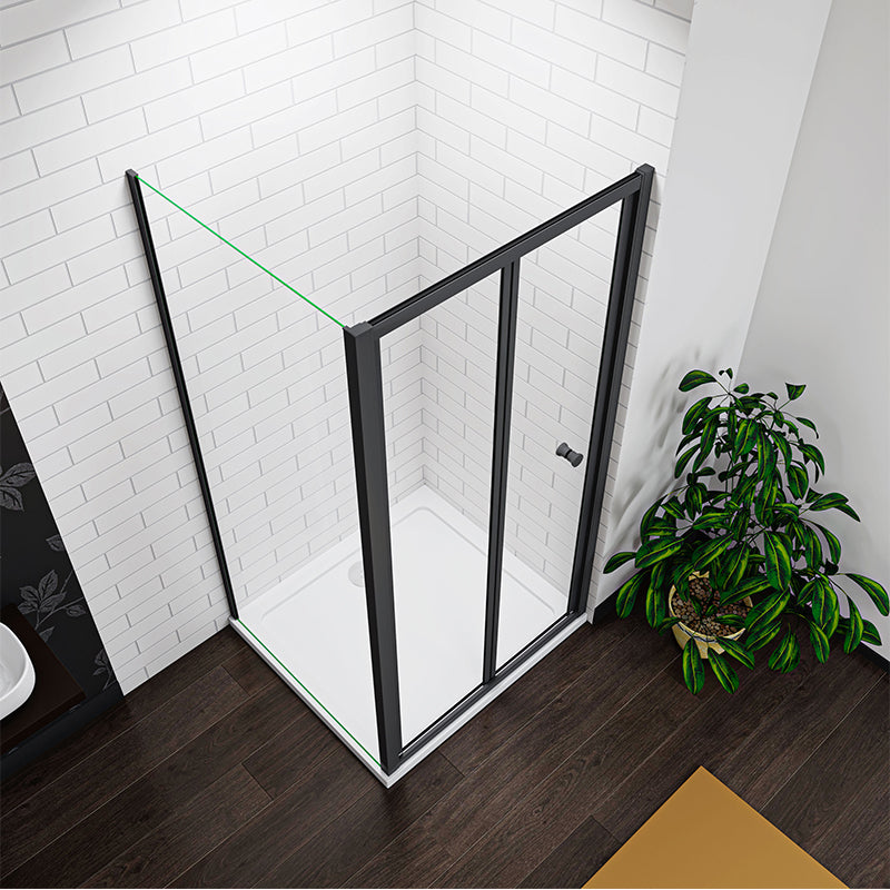 Bi fold Shower Enclosure Black 100CM Door Side Panel Optional