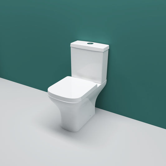 AICA Close Coupled Toilet Square Ceramic White Short Projection Bathroom WC