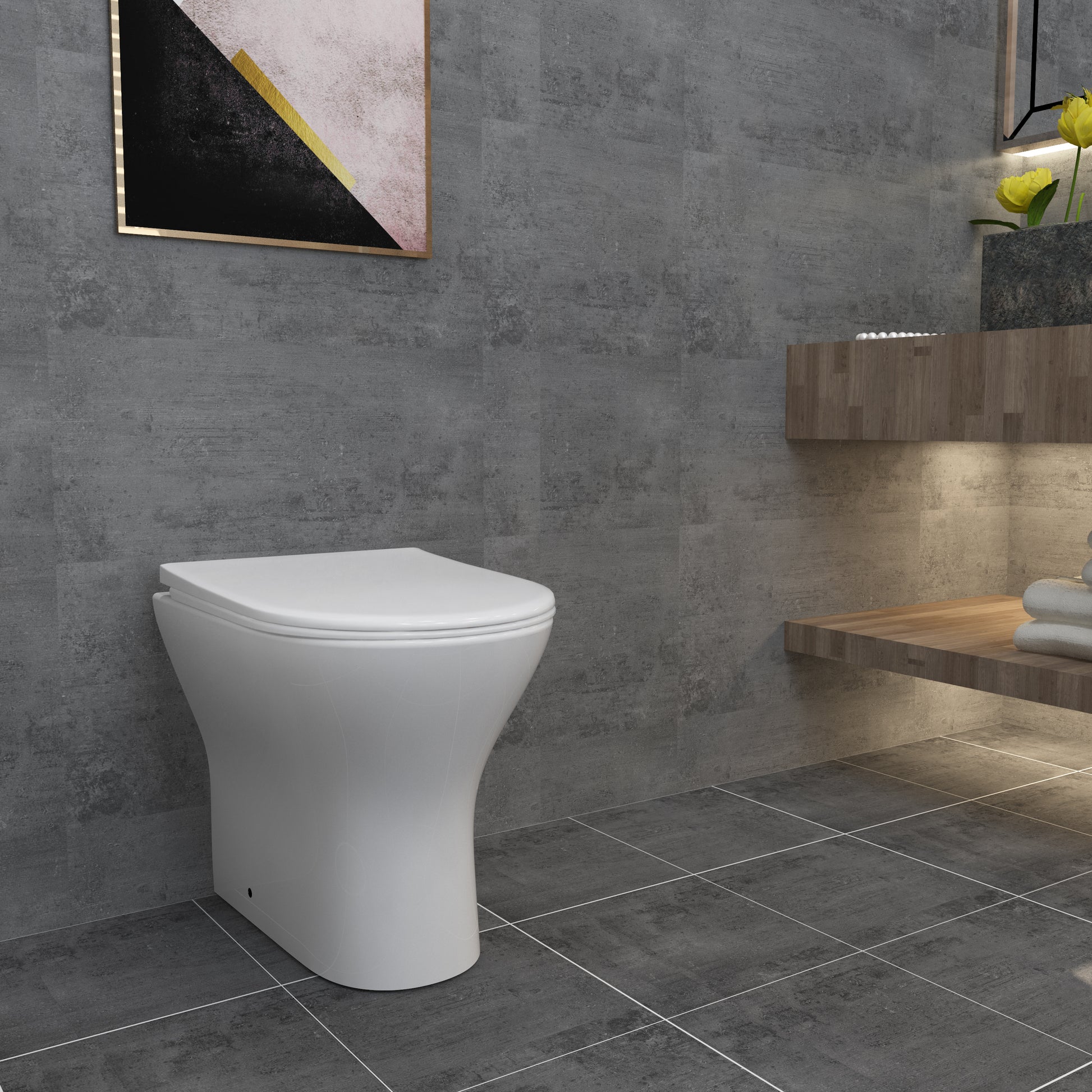 AICA Modern Back To Wall Toilet Short Projection Soft Close Seat Bathr