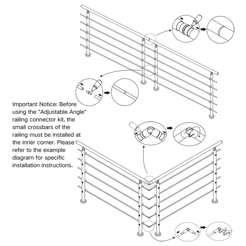 304 Stainless Steel Railing Connector Kit for Railing (3 or 5 Crossbars)