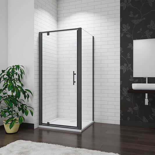 700mm Black Pivot Shower Tempered clear glass door rectangle enclosure