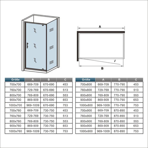 90x70CM Pivot Shower Enclosure Glass Bathroom 2 Side Panel