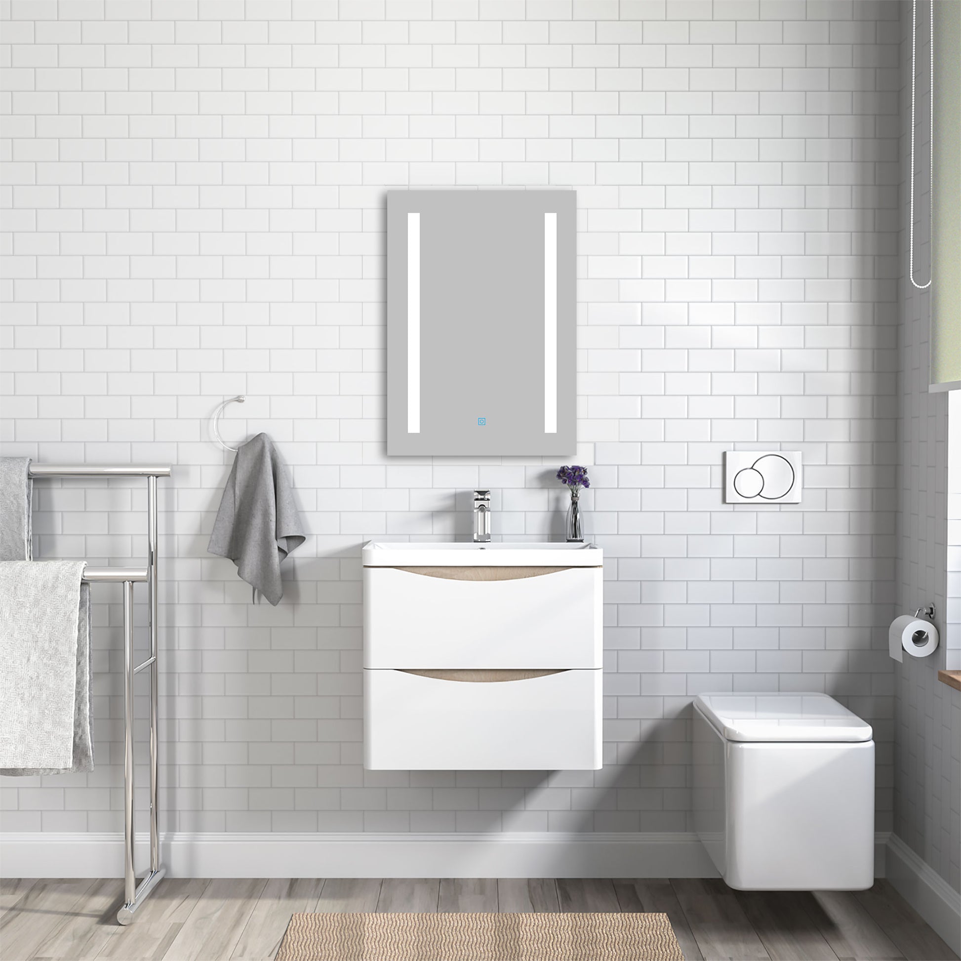600mm Bathroom Oak Vanity Units with Resinous Sink Wall Mounted