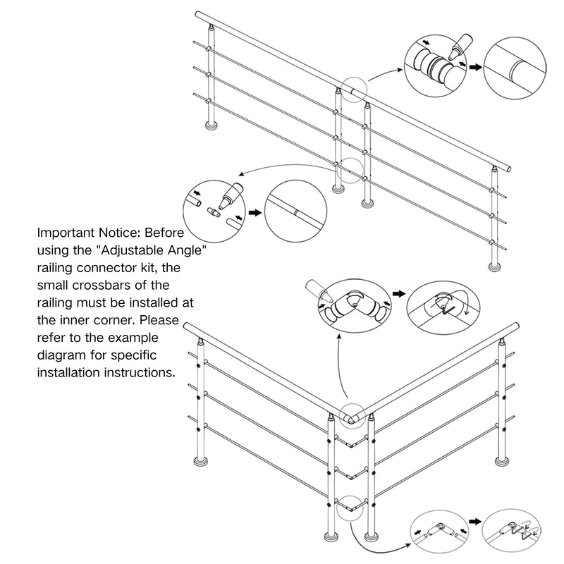 304 Stainless Steel Railing Connector Kit for Railing (3 or 5 Crossbars)