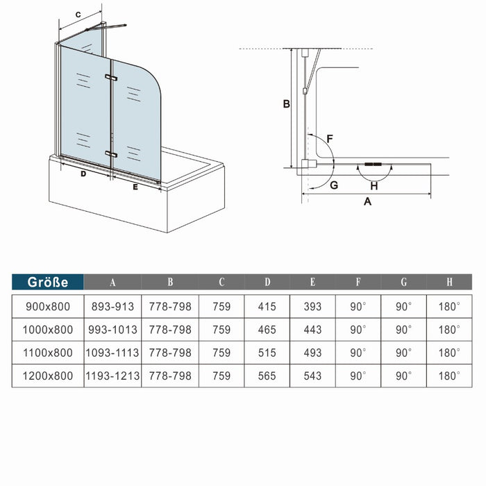 Folding Pivot Shower Bath Screen Nano Glass Panel + Side Panel