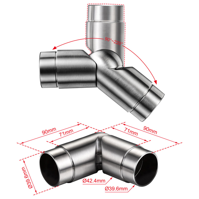 304 Stainless Steel Railing Connector Set - Straight & Adjustable Angle - Compatible with 3-Bar Railing Systems