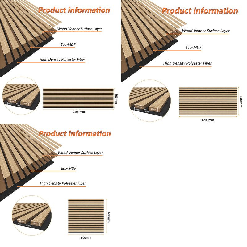 AICA Acoustic Decorative Wall Panels Wood Veneer MDF Sound Proofing 120/240x60cm