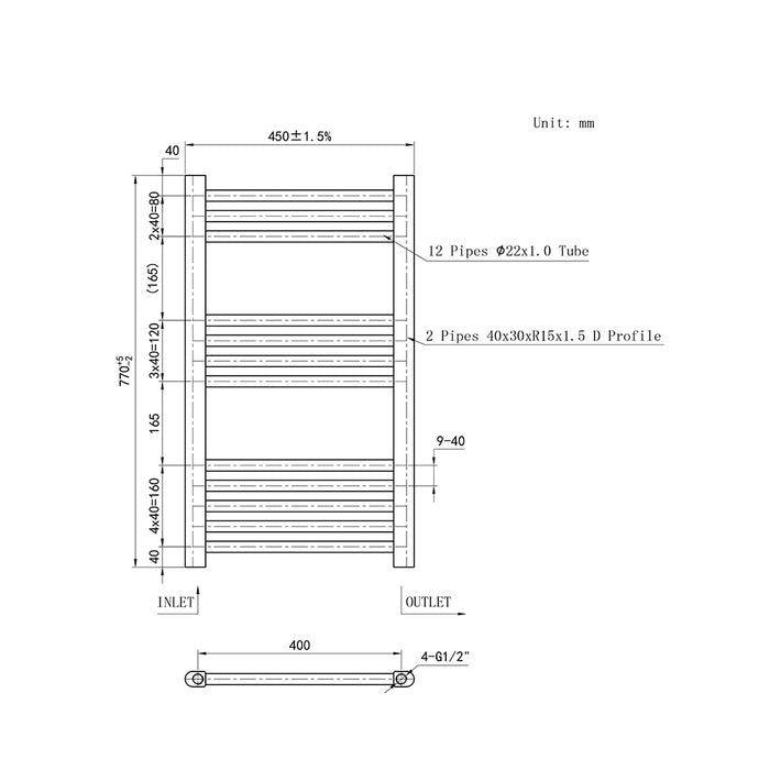 AICA White Central Heating Towel Rail Straight Designer Ladder Radiator Warmer