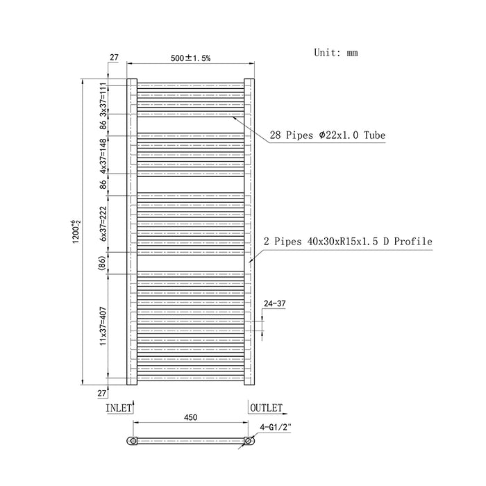 AICA White Central Heating Towel Rail Straight Designer Ladder Radiator Warmer