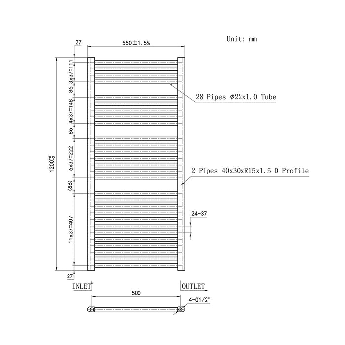 AICA White Central Heating Towel Rail Straight Designer Ladder Radiator Warmer