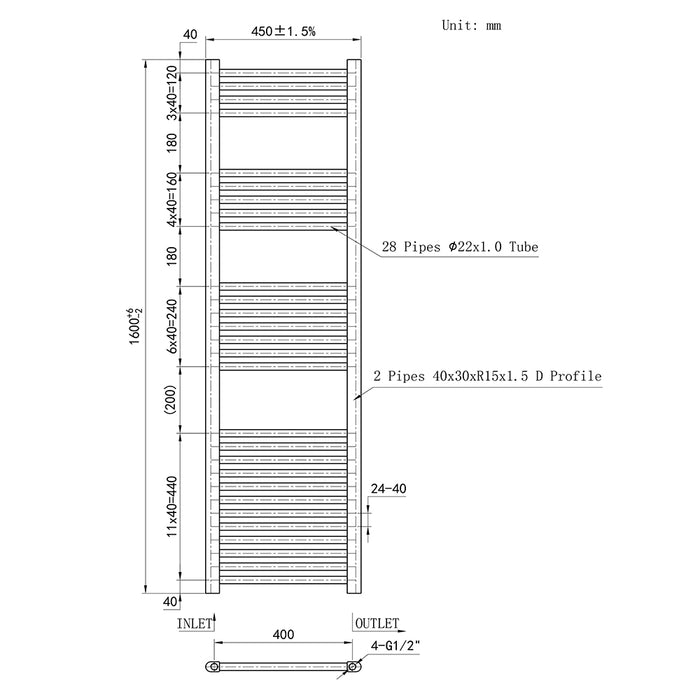 AICA White Central Heating Towel Rail Straight Designer Ladder Radiator Warmer