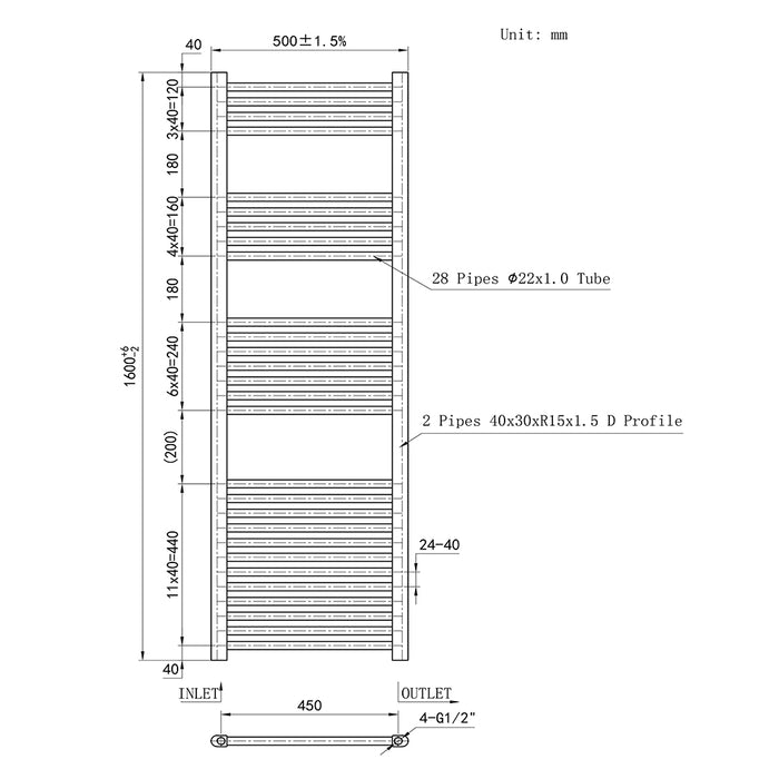 AICA White Central Heating Towel Rail Straight Designer Ladder Radiator Warmer