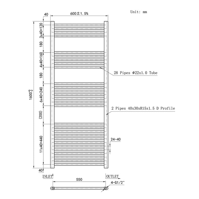 AICA White Central Heating Towel Rail Straight Designer Ladder Radiator Warmer