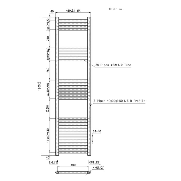AICA White Central Heating Towel Rail Straight Designer Ladder Radiator Warmer