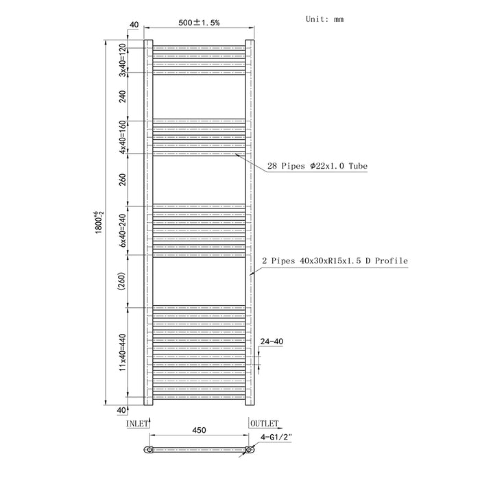 AICA White Central Heating Towel Rail Straight Designer Ladder Radiator Warmer