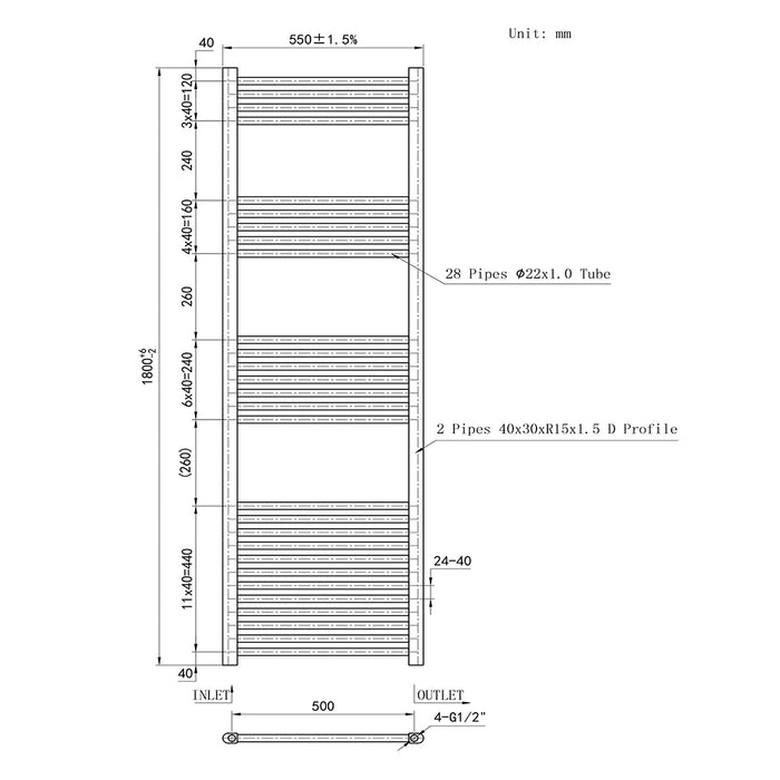 AICA White Central Heating Towel Rail Straight Designer Ladder Radiator Warmer