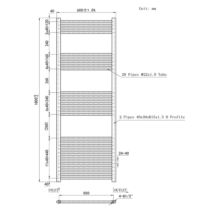 AICA White Central Heating Towel Rail Straight Designer Ladder Radiator Warmer