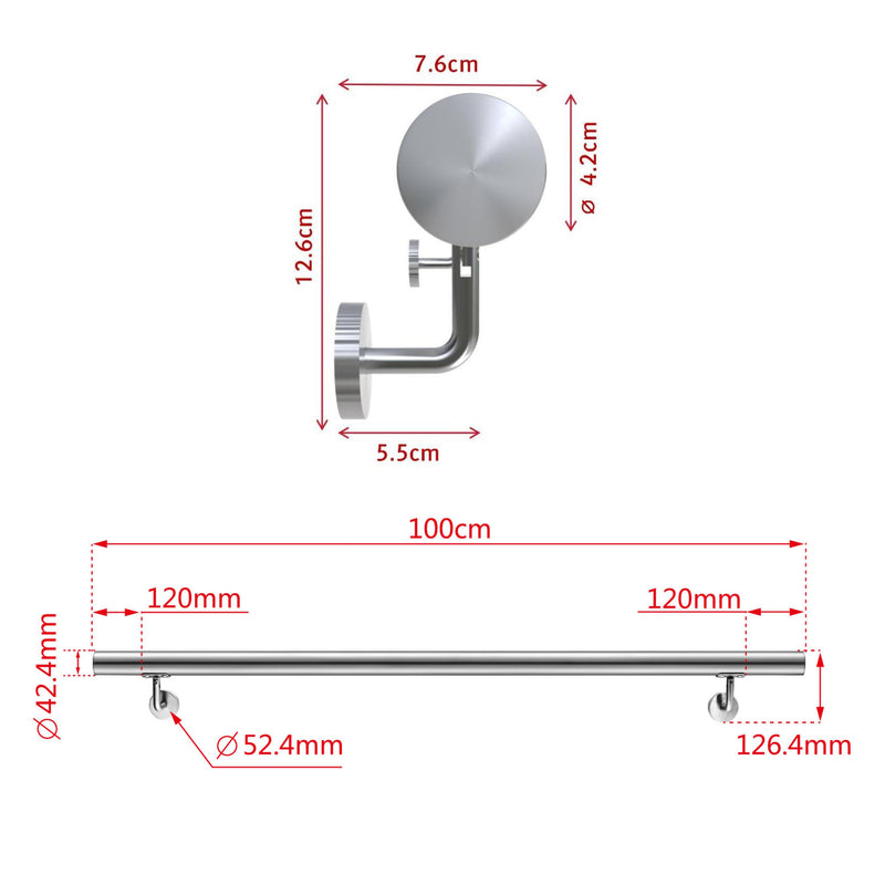 AICA Stair Steps 304 Stainless Steel Handrail for Wall Mount Pipe Stair Handrail