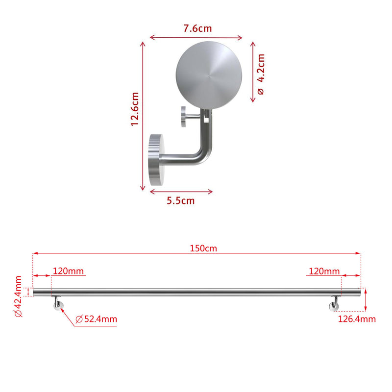 AICA Stair Steps 304 Stainless Steel Handrail for Wall Mount Pipe Stair Handrail