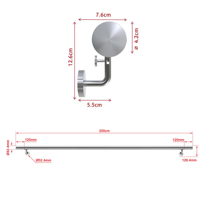AICA Stair Steps 304 Stainless Steel Handrail for Wall Mount Pipe Stair Handrail