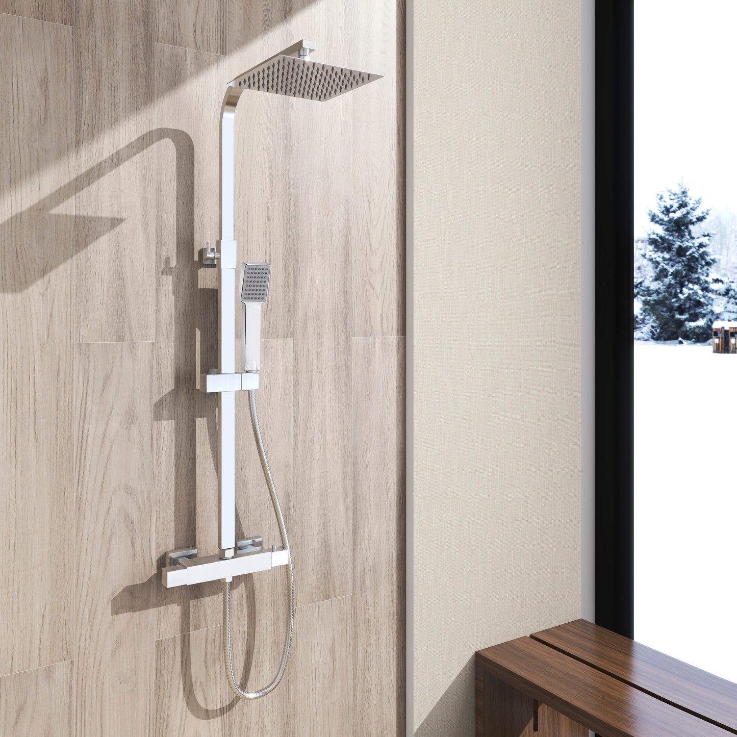 AICA NEW Bathroom Thermostatic Shower Mixer Overhead Rainfall Shower Head Set