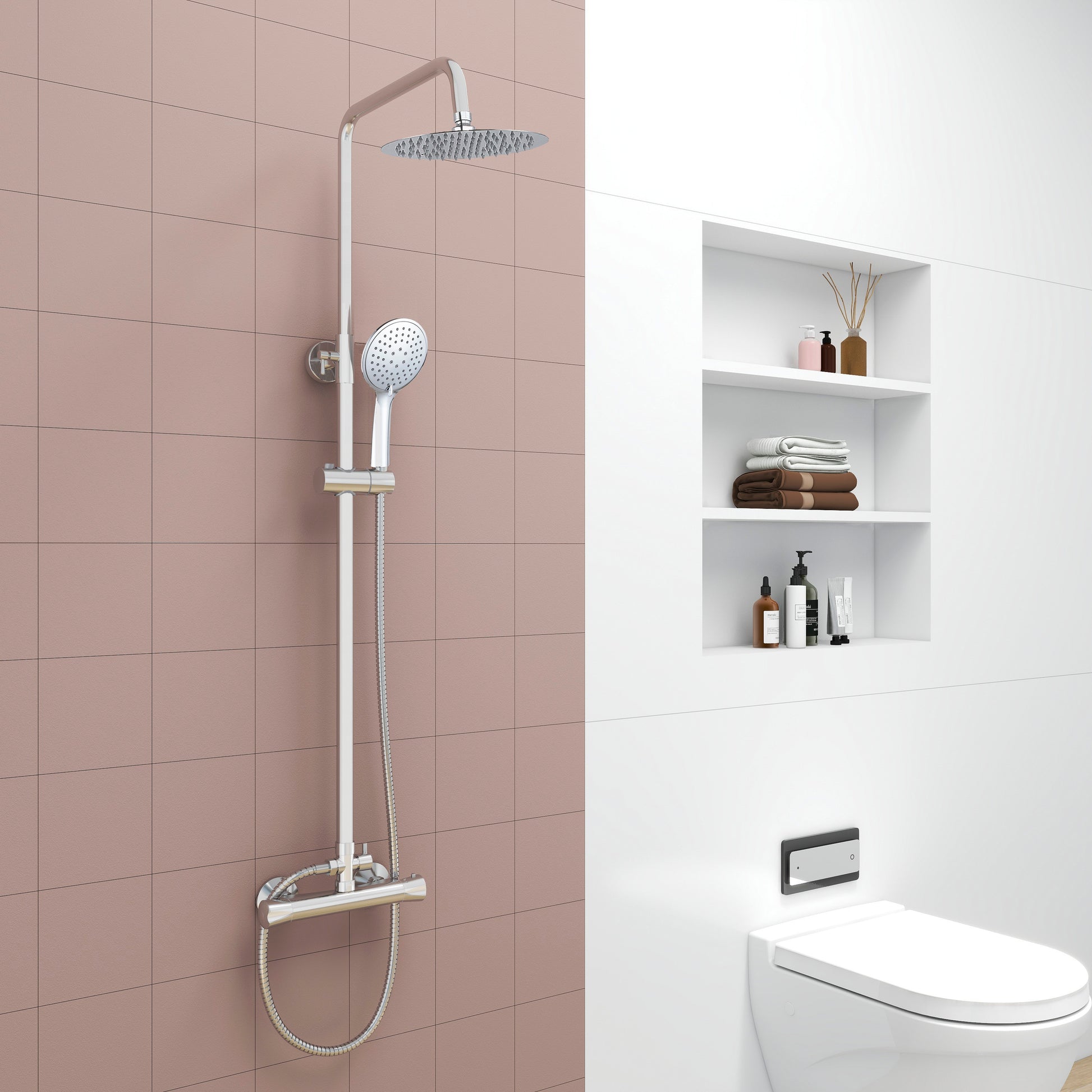 AICA Bathroom Mixer Shower Rainfall Set Round Chrome Twin Head Exposed