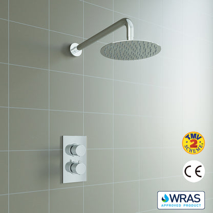 AICA Concealed Round Thermostatic Shower Mixer Chrome Bathroom Twin Head Valve Set