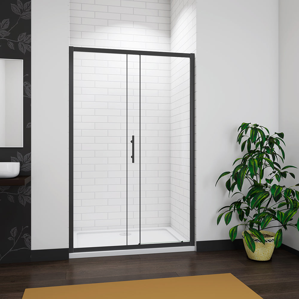 AICA Black Shower Sliding Enclosure glass door