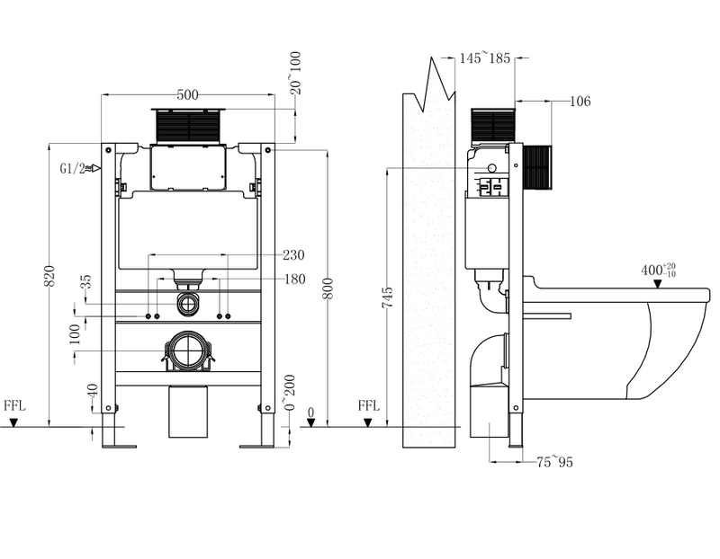 820mm heigh Aica concealed toilet cistern frame set