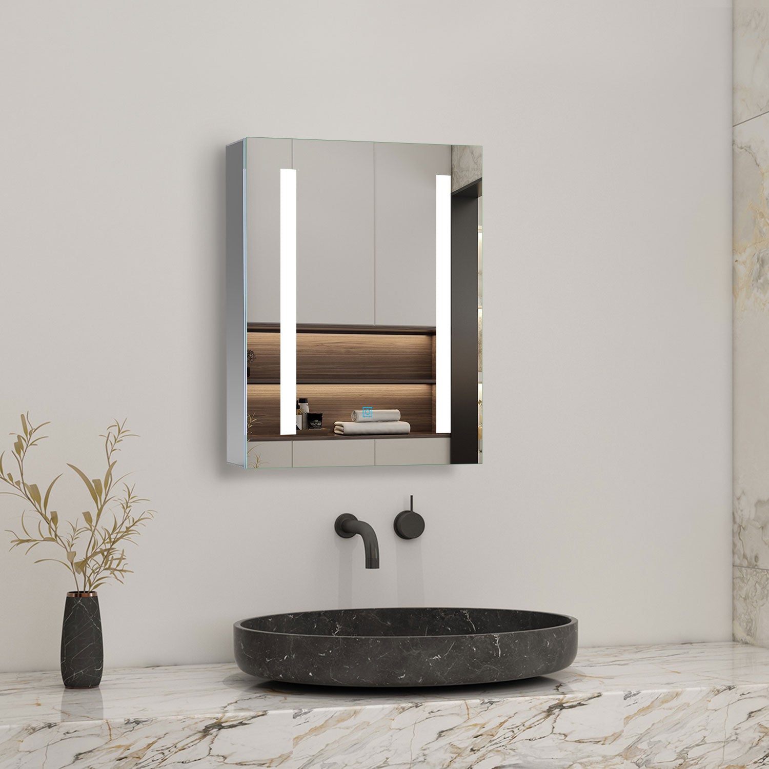 600*800mm LED Aluminum Bathroom Mirror Cabinet with Shaver Socket and 