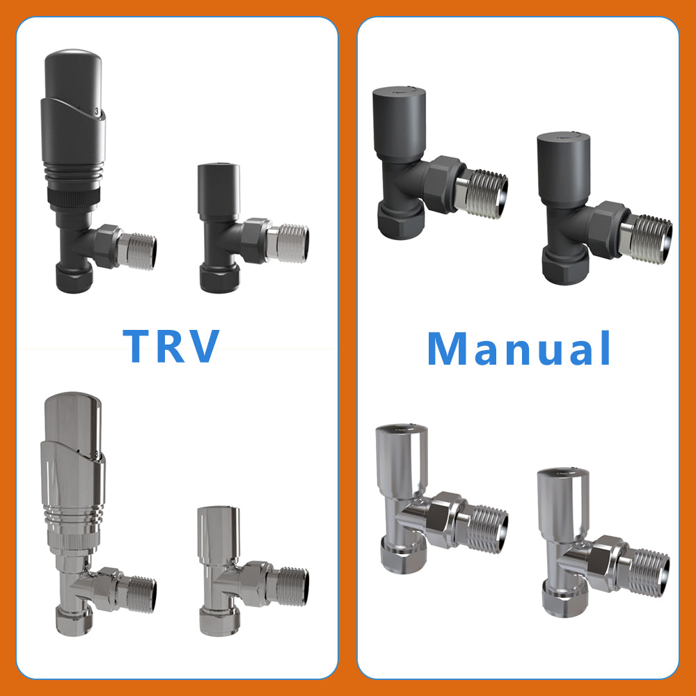 Angle Radiator Valves Manual & Thermostatic TRV 15mm x 1/2 Anthracite & Chrome Radiator ...