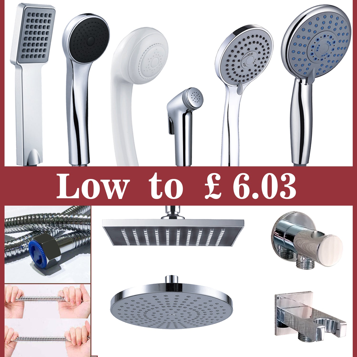 AICA Shower Head And Hose Square Round Overhead,Hand Shower,Hose,Spray
