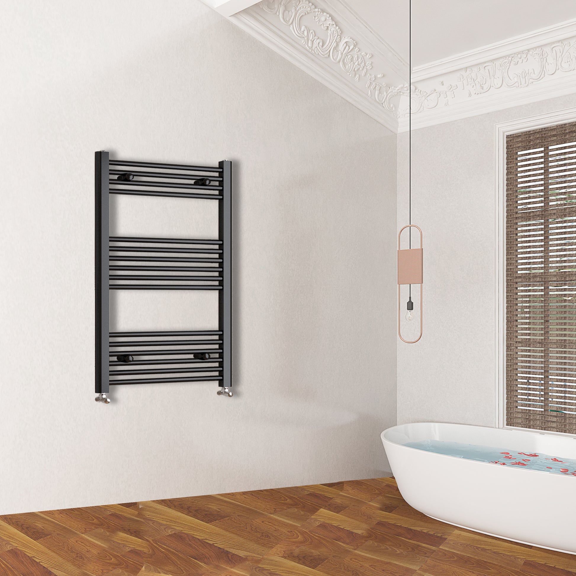 Matt Black Bathroom Central Heating Towel Rail Straight Designer Ladde