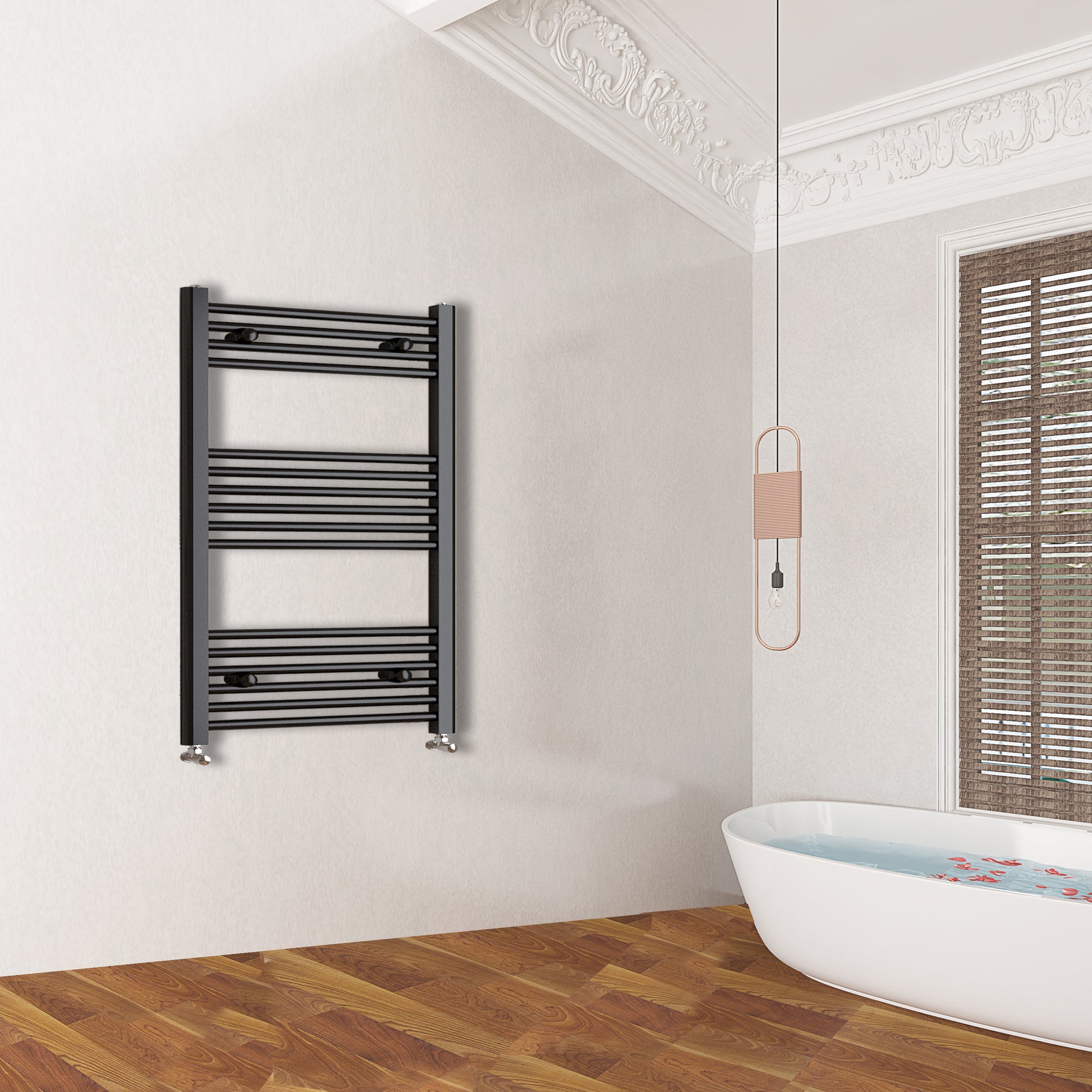 Matt Black Bathroom Central Heating Towel Rail Straight Designer Ladde