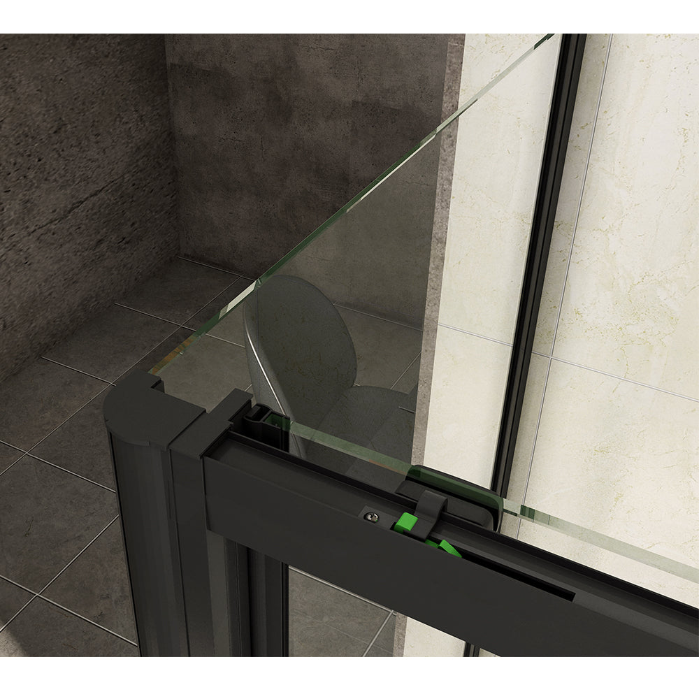 BLACK sliding shower Enclosure 160x70CM NANO Glass 8mm Door Side Panel