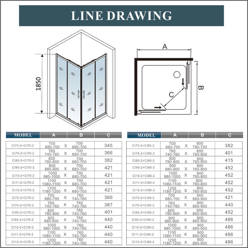 Equal Corner Entry Shower Black Enclosure Sliding Door